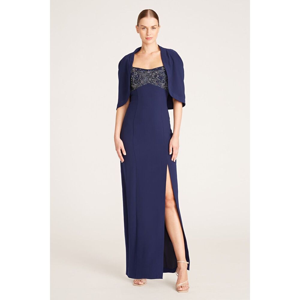 Theia Brigitta Capelet Column Gown In Navy US 6 $945